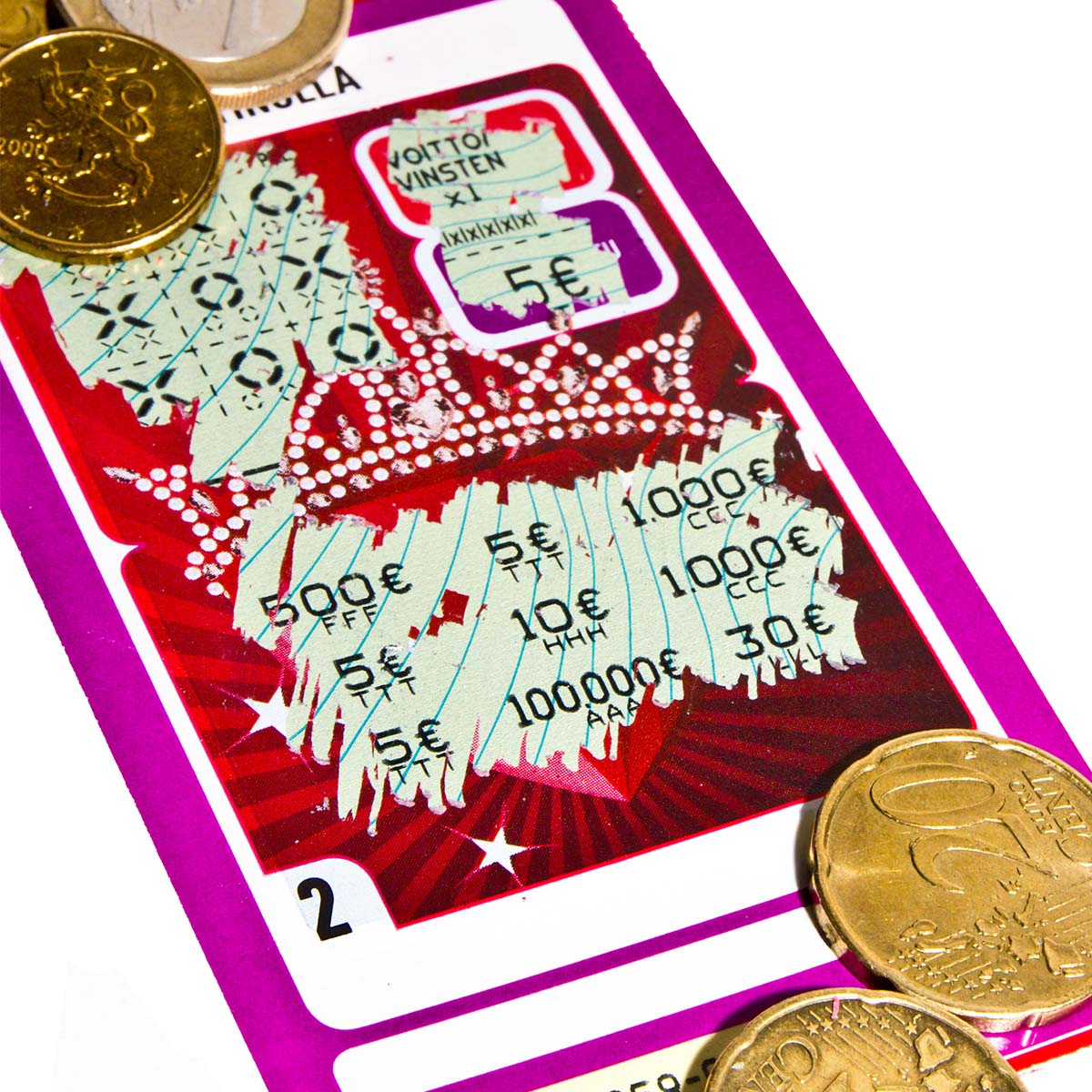 Rubbellos mit gedruckten Gewinnsummen