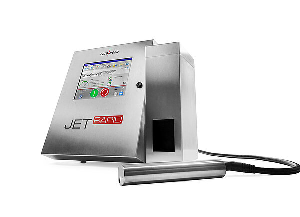 Leibinger JET RAPID Inkjet-Beschriftungssystem mit angeschlossenem Druckkopf für industrielle Hochgeschwindigkeitskennzeichnung