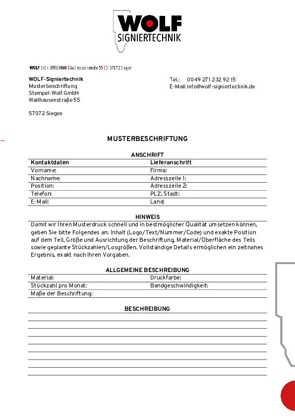 Musterformular für Kennzeichnungsmuster