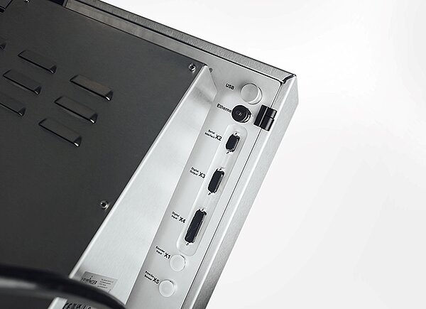 Anschlüsse und Schnittstellen auf der Rückseite des Leibinger JET 3 up PI Drucksystems