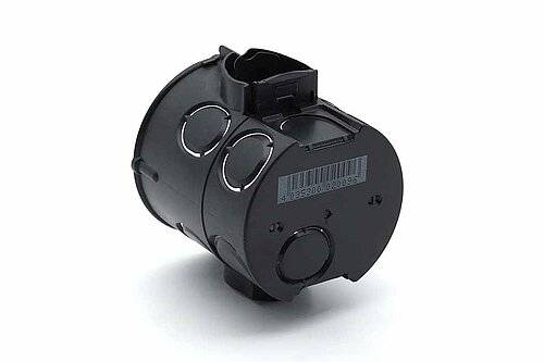 Zylindrisches Kunststoffteil mit weißer Beschriftung für industrielle Anwendungen