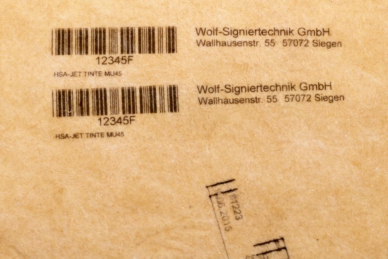 Beschriftungsbeispiel Mit MIJ45 Tinte beschriftetes Vlies