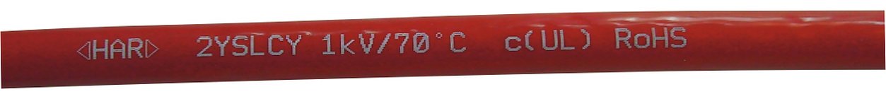 Beispiel der Kabelkennzeichnung Kabelbeschriftung mit weißer Schrift auf einem roten Kabel