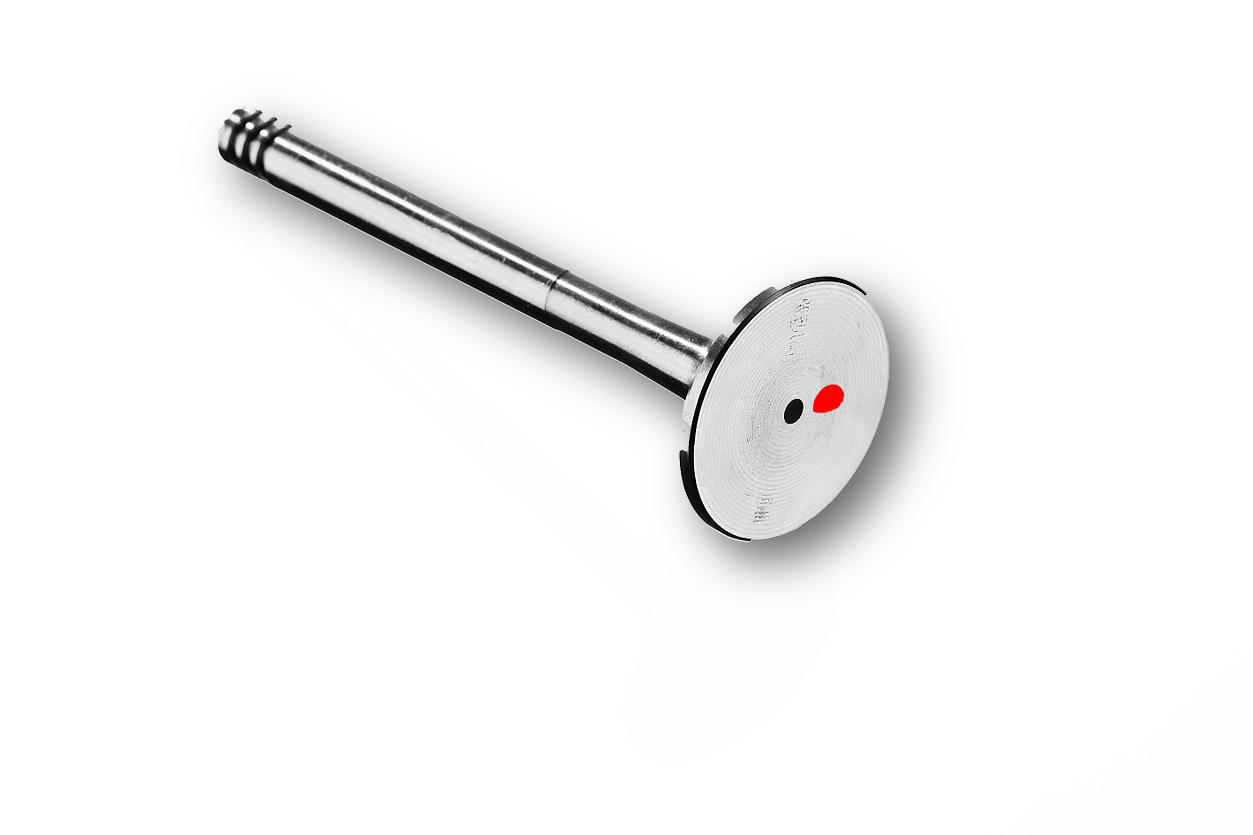Beispiel einer Markierung Mit Punkt markiertes Ventil aus Metall