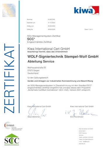 WOLF-Signiertechnik SCC* Zertifikat